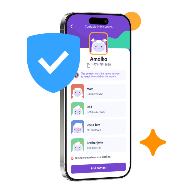 Bezpečnostní funkce aplikace KLOKI – seznam schválených kontaktů pro volání na dětské GPS hodinky