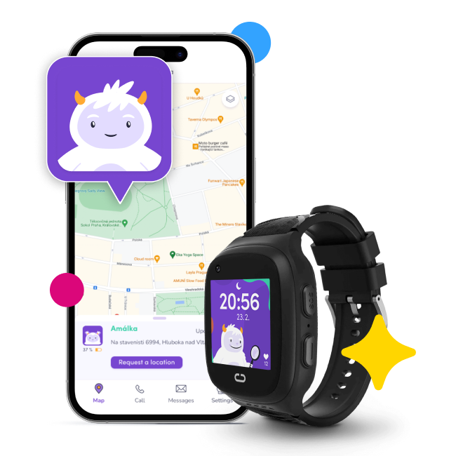 GPS funkce aplikace KLOKI v angličtině – sledování polohy dítěte přes dětské hodinky a mobilní telefon