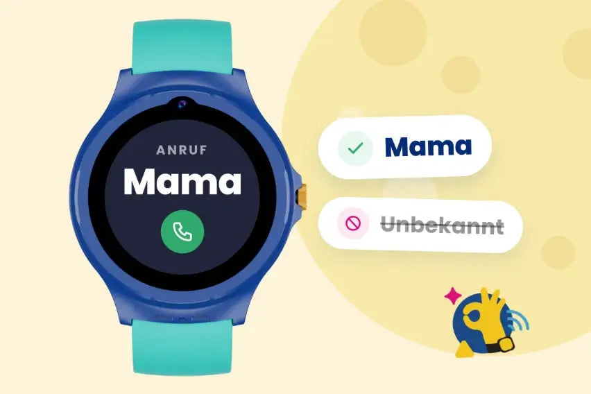 Anruf „Mama“ auf dem Display + durchgestrichene unbekannte Nummer.