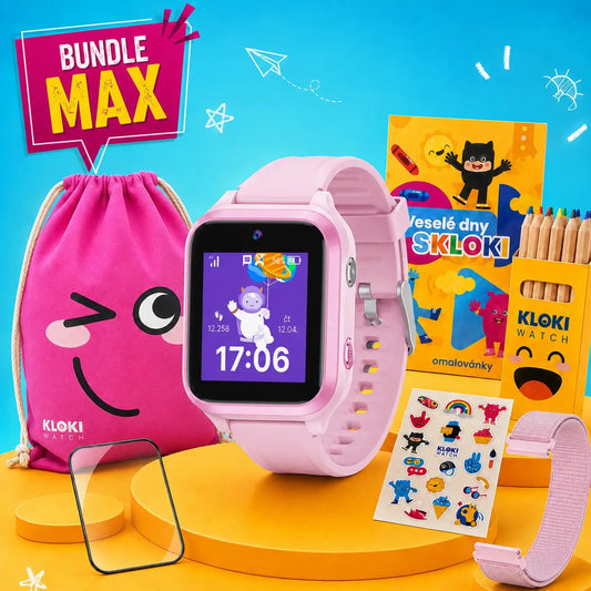 Zurück-zur-Schule MAX-Paket: KLOKI Star Kinder-GPS-Telefonuhr – Rosa