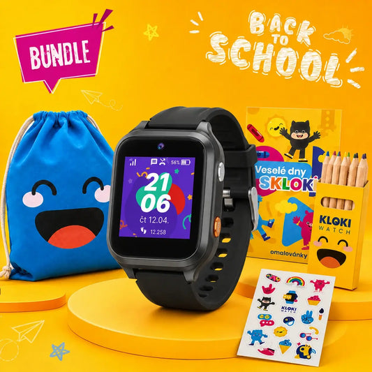 Back-to-School-Paket: Kinder-GPS-Notrufuhr KLOKI Star - Schwarz