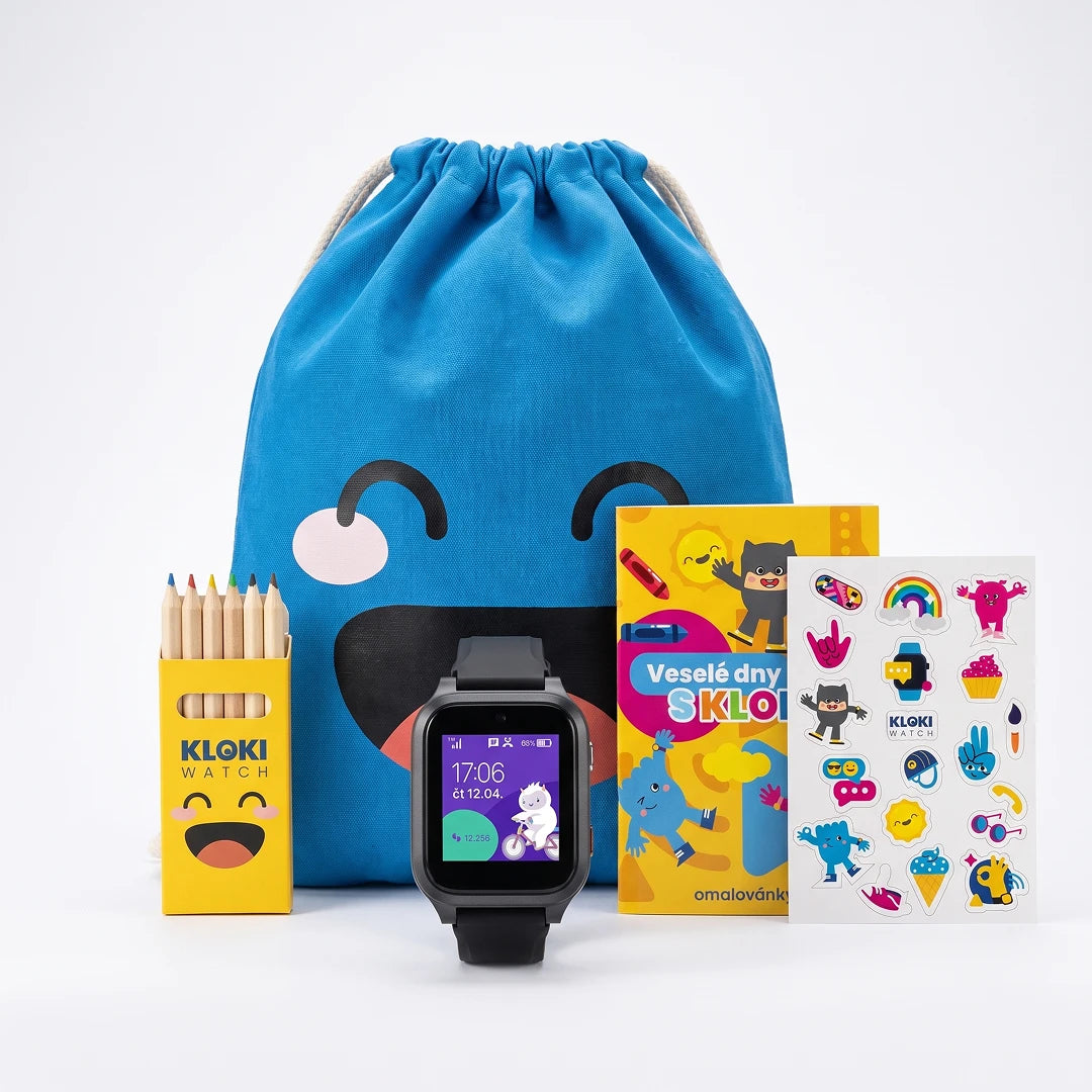 Back-to-School-Paket: Kinder-GPS-Notrufuhr KLOKI Star - Schwarz