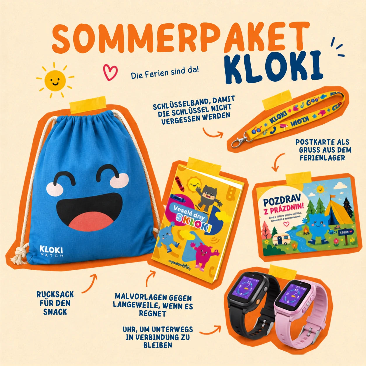 Kinder-GPS-Telefonuhr KLOKI Star - Schwarz | Sommerpaket