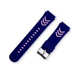 Tmavě modrý silikonový řemínek na chytré hodinky s růžovými detaily a kovovou přezkou.